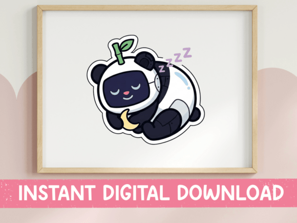 Download Kawaii Sleeping Panda with Moon Sticker - Panda Collection