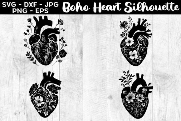 Download Boho Heart Silhouettes SVG EPS PNG - Boho heart Collection