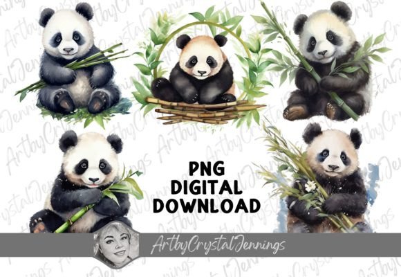 Download Watercolor Panda Bear with Bamboo PNG - Panda Collection