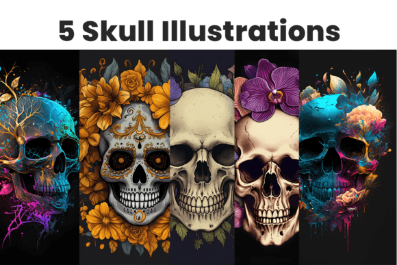 Download 5 AI-Generated Skull Art Illustrations - Premium Resources