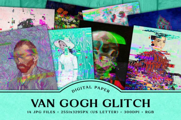 Download Van Gogh Glitch Printable Digital Paper - Printable digital paper Collection